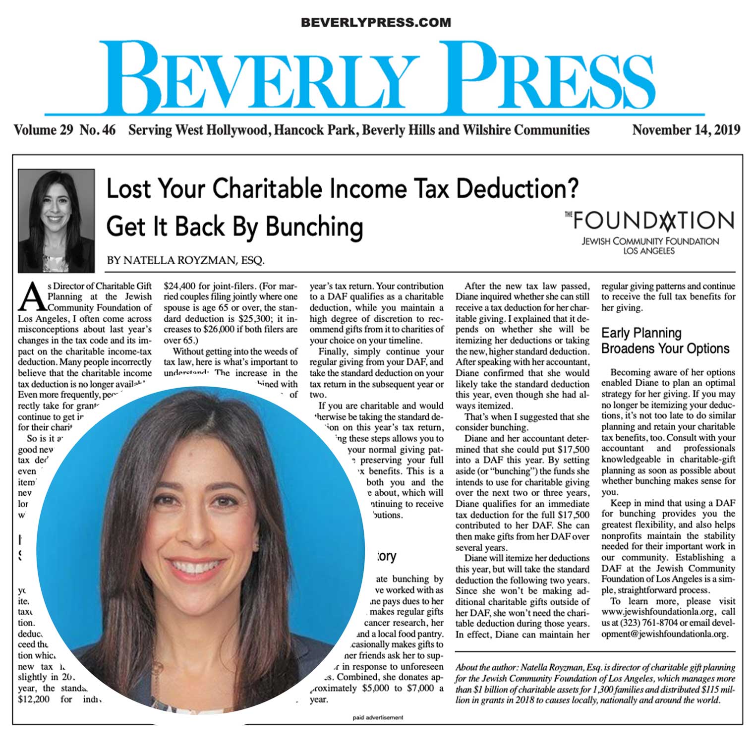 Jewish Community Foundation Natella Royzman Vice President Beverly Press Article